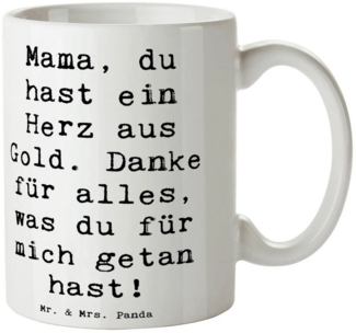 Mr. & Mrs. Panda Tasse Spruch Mama Herz Gold - Weiß - Geschenk, Heldin, Tasse mit Zitaten, b, Keramik, Charmevolle Illustrationen