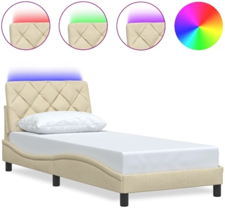 vidaXL Bettgestell mit LED ohne Matratze Creme 90x190 cm Stoff 3310641