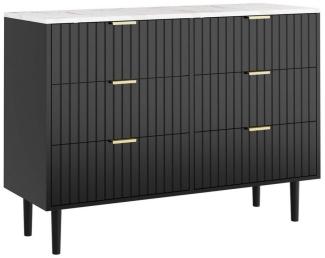 UEV Kommode mit 6 Schubladen Sideboard TV Board für Wohnzimmer,Schlafzimmer (Schrank mit Füße/Metallgriffe, Aufbewahrungsschrank viel Stauraum Highboard Schmal Buffet modern), 100 x 34 x 75cm, marmorfarbrig Mehrzweckschrank aus Holz für Büro Flur