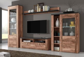 Home affaire Wohnwand Larona, Anbauwand, Set 4 Teilig, (Set, 4-St), bestehend aus 1 TV-Board, 1 Highboard, 1 Vitrine, 1 Wandregal