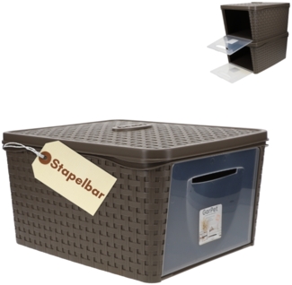 Aufbewahrungsbox mit Deckel Frontöffnung Schrank Organizer Stapelbox Kleiderschrank Korb mit Deckel Aufbewahrungskorb Aufbewahrung Badezimmer Rattan Optik