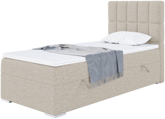 MEBLINI Boxspringbett LUKAS 90x200 cm mit Bettkasten – H3/Beige Webstoff Gepolstert Einzelbett mit Topper & Bonellfederkern-Matratze - 90x200 Rechts