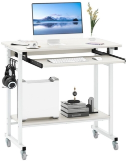 COSTWAY Computertisch, mit Rollen & Tastaturablage, platzsparend, 80x50x78cm