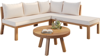 Gartenlounge-Set, Dicker Massivholzrahmen, Balkonset, 4 -tlg. Ecksofa + Couchtisch, mit Akazientischplatte