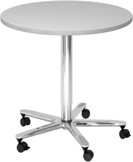 bümö Säulenhubtisch höhenverstellbar, Stehtisch Büro, Bistrotisch rund 80 x 80 cm - Besprechungstisch grau, Stehtisch Holz-Platte, Säule aus Metall verchromt, Säulentisch, Hochtisch, ST08-5-C