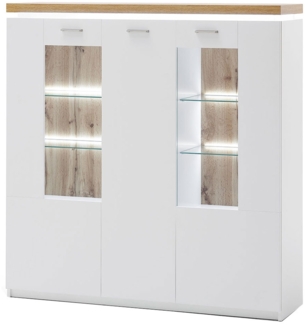 Highboard Celine / Cali , Glas, Holzwerkstoff , Weiß, Holzfarben , 138 x 144 x 38 cm