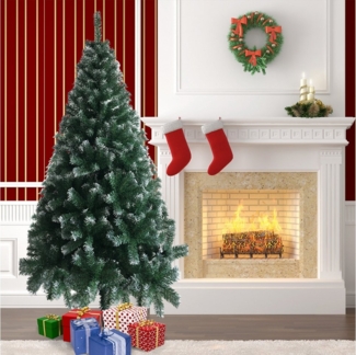 VINGLI Künstlicher Weihnachtsbaum mit 300/420/480/650/700/800/870/900 Zweigspitzen, grüne Zweige mit weißen Spitzen, Eisenbeinen, 120/150/180/210 cm