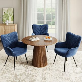 COLAMY Esszimmerstühle mit Armlehnen 3er Set, Stühle Esszimmer mit Rückenlehne, Polsternder Küchenstühle Gepolstert mit Wingback, Dining Chairs mit Holzbeinen für Esszimmer, Küche, Restaurant, Blau