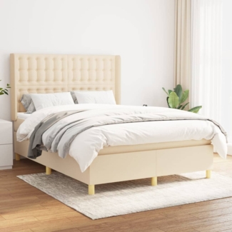 vidaXL Boxspringbett mit Matratze Creme 140x190 cm Stoff 3132310