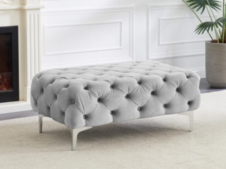 Vente-unique - Chesterfield-Hocker - Samt - Hellgrau - EDWINA