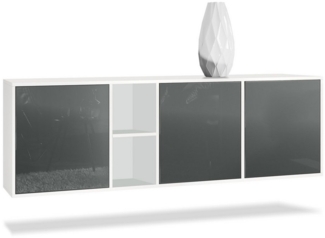 Vladon Kommode Cuba - Weiß matt/Grau Hochglanz - Modernes Sideboard für Ihr Wohnbereich - (BxHxT) 182 x 53 x 35 cm