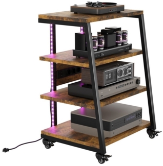 XERSEK Regalelement HiFi Rack Plattenspieler Tisch mit 2 RGB-LICHTER & Schwenkbaren Rollen, 60 x 51 x 85 cm Holz HiFi Regal mit Verstellbare Ablage, für Plattenspieler Stereoanlagen Kompaktanlage