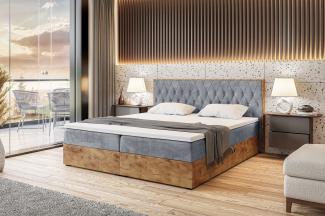 MEBLINI Boxspringbett LOFTY 6 180x200 cm mit Bettkasten - H3/Grau Samt Polsterbett - Doppelbett mit Topper & Taschenfederkern-Matratze