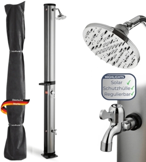 Outdoor Solardusche 35 Liter inkl. Wasserspeicher - Mit Abdeckung | Solar Gartendusche warmes Wasser Pooldusche Campingdusche
