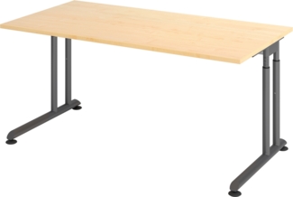 bümö höhenverstellbarer Schreibtisch Z-Serie 160x80 cm in Ahorn, Gestell in Graphit - PC Tisch für's Büro manuell höhenverstellbar, Computertisch verstellbar, ZS-16-3-G