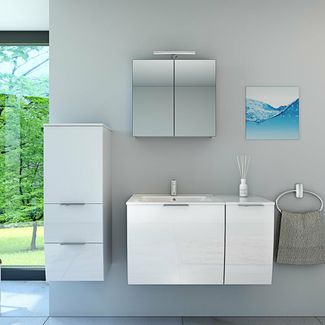 Badmöbel Set Gently 1 V2 L Weiß MDF Waschtisch 90cm mit 5W LED-Strahler / Energiebox