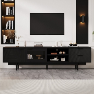 Merax Lowboard modern Fernsehschrank (1 St, Modernes TV-Möbel für 80-Zoll-Fernseher), TV-Schrank mit 2 Türen, 2 Schubladen & 3 Ebenen Stauraum,200x40x50.5cm