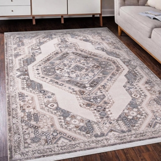 Carpetilla Designteppich Designer Wohnzimmer Carpetilla Richmond Teppich Orient Creme Grau, Rechteckig, Höhe: 10 mm, Wohnzimmer
