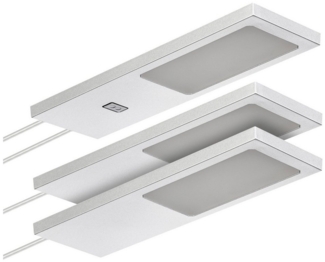 SO-TECH® LED Unterbauleuchte LED Möbelleuchte GIULIA II, stufenlos dimmbar, LED fest integriert, Warmweiß, 2700K, 3er SET mit / ohne Sensor inkl. 33W Trafo silbergrau