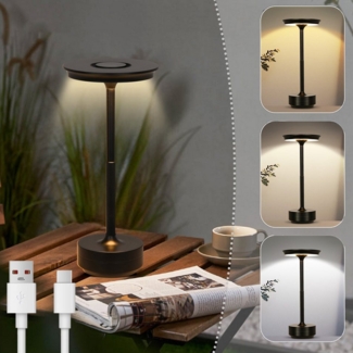 MUPOO LED Tischleuchte Tischlampe Akku Touch Dimmbar mit USB-C,3 Farbtem, Schwarz, UFO Nachtlicht, Indoor, Outdoor Camping, Memory-Funktion