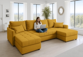 AX LIVING Ecksofas groß Dolceo 287 cm Sofa gelb mit Schlaffunktion
