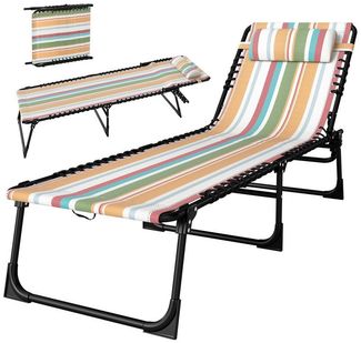 Outsunny Gartenliege mit 4-Fach verstellbare Rückenlehne, Sonnenliege klappbar, 1 St, wetterfeste Liegestuhl, bis 120 kg belastbar, für Garten Strand Pool, Mehrfarbig