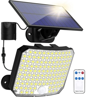Rosnek LED Gartenleuchte Solar, 118 LEDs, Bewegungsmelder, für Terrasse Garage Veranda Hof, 6000K Weiß, wasserdicht, Fernbedienung
