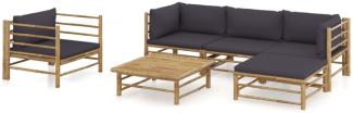 vidaXL 6-tlg. Garten-Lounge-Set mit Dunkelgrauen Kissen Bambus