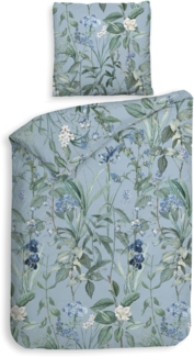 Heckett & Lane Flanell Bettwäsche 155x220 Martina blue Blütenzweige Rispen blau grün