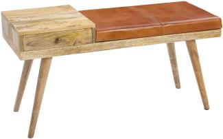 Kadima Design Retro-Stil Sitzbank: Stauraum, Ziegenleder-Bezug, 100x52x38 cm, Schublade, Anti-Rutsch-Noppen. Braun, Material: Leder, 100x38x52 cm