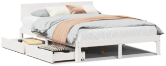 vidaXL Massivholzbett mit Schubladen Weiß 135x190 cm Kiefer 3301975