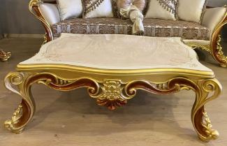 Casa Padrino Luxus Barock Couchtisch Weiß / Beige / Gold / Braun - Prunkvoller Wohnzimmertisch im Barockstil - Luxus Wohnzimmer Möbel im Barockstil - Barock Möbel - Barock Wohnzimmer Einrichtung