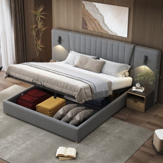 STILVORA Polsterbett Bettgestell 180×200 mit Bettkasten&Leselampe&USB,bett ohne Matratze (aus Samt mit Leselampe, Stauraum und USB-Ladefunktion, 180*200cm), ohne Matratze