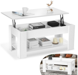 LETGOSPT Couchtisch Höhenverstellbarer Couchtisch mit Stauraum, Lift-Top, Weiß, 100x50 cm (Höhenverstellbarer Couchtisch mit verstecktem Stauraum und Ablagen, Mit Lift-Top-Mechanismus für bequemes Arbeiten und Essen zu Hause), Höhenverstellbar 42–56 cm...