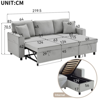 Ulife Schlafsofa Sofa-Chaiselongue links/rechts austauschbar, Sofa mit Schlaffunktion, Multifunktionssofa, Ecksofa mit Taschenbecherhalter