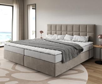 Boxspringbett Dream-Fine Mikrofaser Beige 200x200 cm Bonell-Matratze PU-Topper