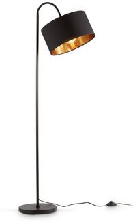 B.K.Licht Stehlampe Stehleuchte Retro Stoff E27 schwarz-gold - BKL1419, ohne Leuchtmittel, " Schwenkbar Stoffschirm 1-flammig 30 cm 140 cm Kabel mit Fußtaster "