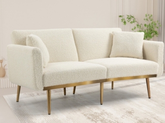 KLAM HOME Sofa Schlafsofa 3-Sitzer-Sofa 3-fach verstellbarer Rückenlehne, aus weichem Samt mit robuste Metallfüßen, geeignet für Wohnzimmer, Schlafzimmer