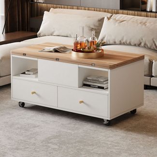 BlingBin Couchtisch mit Klappfunktion Hydraulischer Hubtisch (Satztisch, 1-St, 100 x 50 x 47,5 cm Beistelltisch mit 4 Schubladen), Beweglicher Wohnzimmertisch mit Universalrollen, Sofatisch