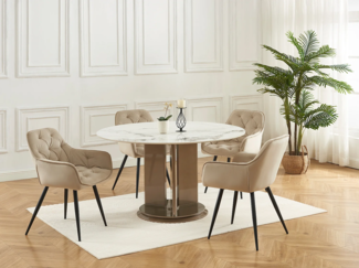 Vente-unique - Stuhl mit Armlehnen 2er-Set - Samt & schwarzes Metall - Beige - MOBELIA von Pascal Morabito