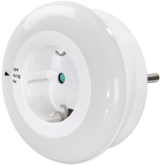 Hama LED Nachtlicht LED Nachtlicht mit Steckdose, Lichtsensor, Berührungsschutz, Ein-/Ausschalter, LED fest integriert, Tageslichtweiß
