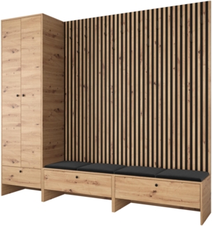 Garderoben-Set Melire VI, Kleiderschrank, Unterschrank, Griffe aus Metall (Farbe: Artisan Eiche, Manila 18)