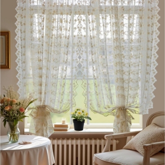 BTTO V&G Gardine Vorhang 2 Stück, Transparent Voile, Boho Blumen Gardinen, Stangentaschen, (2 St)