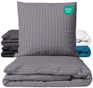 Carpe Sonno Bettwäsche Mikrofaser Damast Bettwäsche aus 100% Polyester, Mikrofaser, 2 teilig, Uni Bettbezug 135x200 Grau - Super soft & Oeko-Tex Zertifiziert