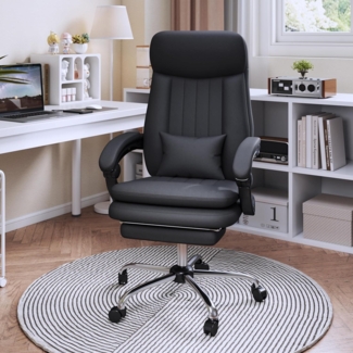 Ergonomischer Executive Bürostuhl mit Fußstütze, PU Leder, 135° Neigbare