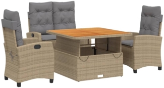 vidaXL 4-tlg. Garten-Essgruppe mit Kissen Beige Poly Rattan 3277428