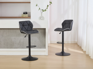 Vente-unique - Barhocker 2er-Set höhenverstellbar - Kunstleder & Stahl - Schwarz - CALVIN