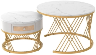 HAUSS SPOLE Couchtisch Couchtisch Satztische Satz rund Kaffeetisch 2er Set (Sturmbare Struktur Für Stabilität Und Haltbarkeit Einfach Zu Montieren), Satz von 2, Goldene Farbe Frame