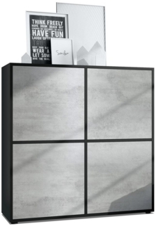 Highboard Cuba V2 Schrank 104 x 105,5 x 35,5 cm Sideboard mit 8 Fächern, Korpus in Schwarz matt / Fronten in Beton Oxid Optik