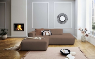 andas Ecksofa Noord mit Kedernaht, Breite 227 cm, Cord, Struktur, Webstoff, mit Wellenunterfederung, Massivholzrahmen